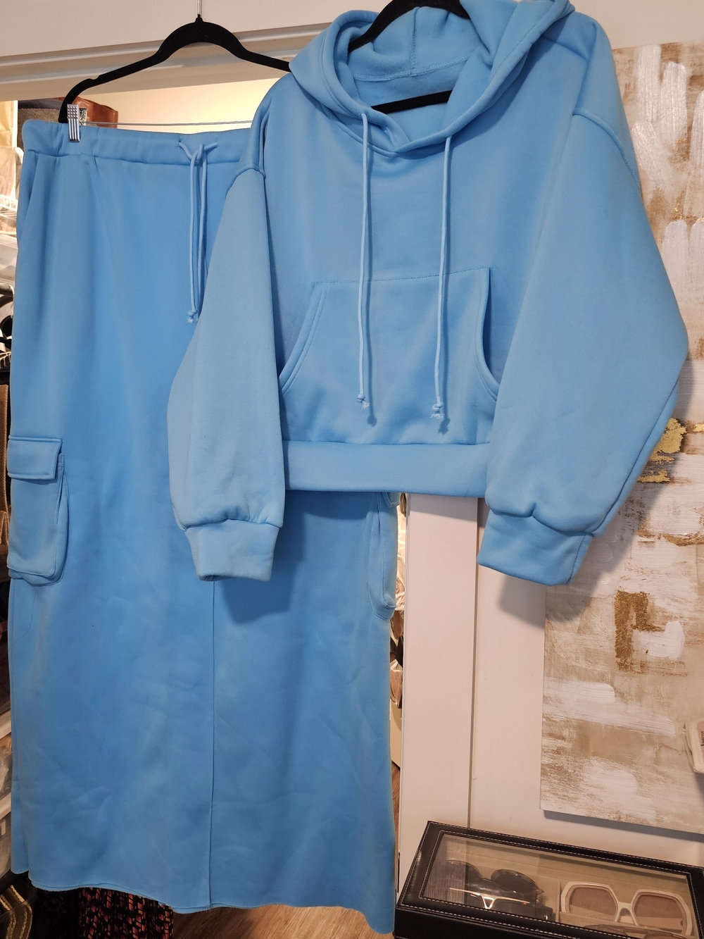 XPLUSWEAR Light Blue Cropped Hoodie and Matching Skirt Set 3XL